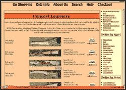 A department page in the Didjshop - this one shows  Concert Class Didjes suitable for beginners